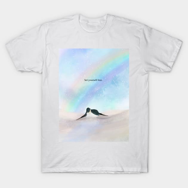 Set yourself free, penguin art, rainbow, spirit animal T-Shirt by Treasuredreams